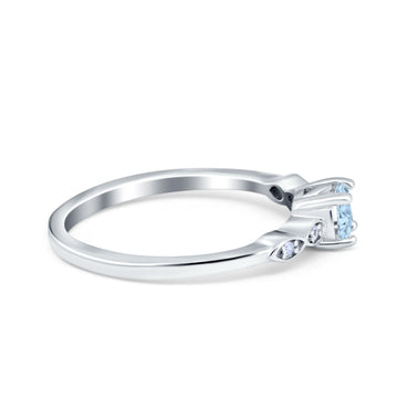 Petite Dainty Wedding Ring Round Simulated Aquamarine CZ 925 Sterling Silver